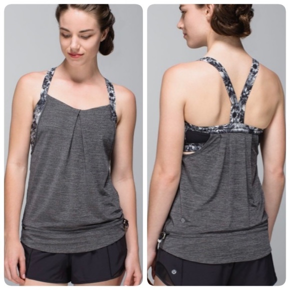 Lululemon Rest Less Tank Heathered Black / Flowabunga Black Angel Wing - Picture 1 of 9